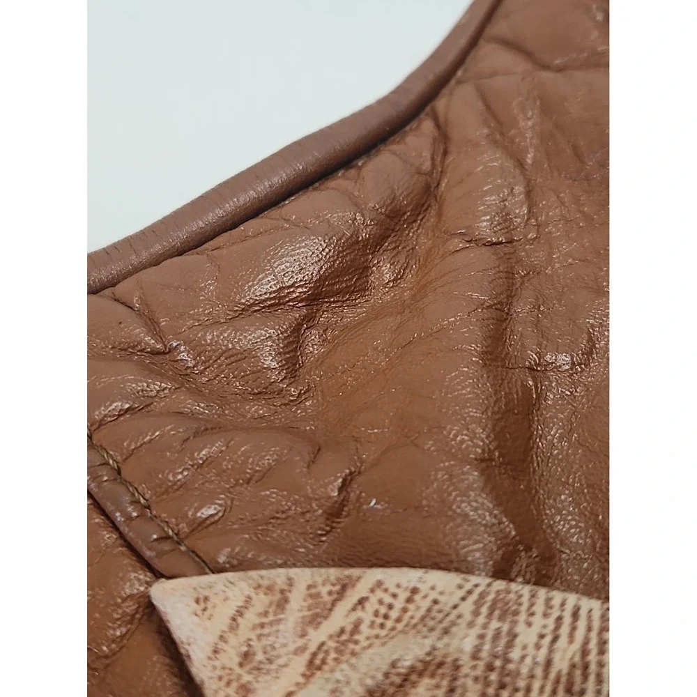 VTG Leather Boho Patchwork Hobo Bag Ostrich Embossed Tassel Shoulder Purse 70s